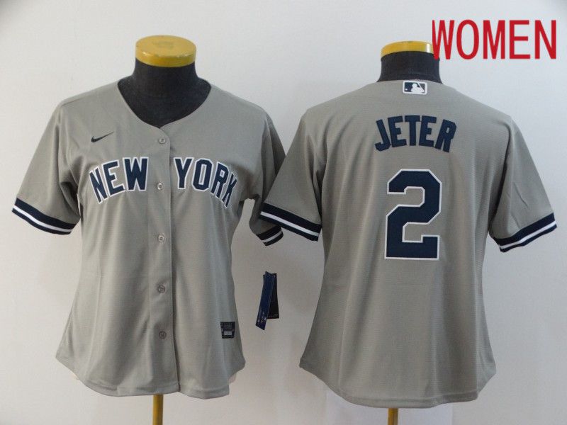 Women New York Yankees #2 Jeter Grey Nike Game MLB Jerseys->new york yankees->MLB Jersey